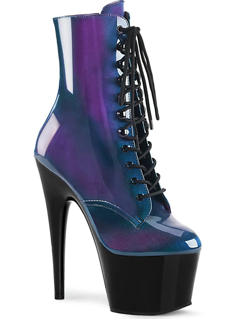 NWT Pleaser Adore-1020 Purple Holographic Glitz 7" Platform Ankle Boots 8